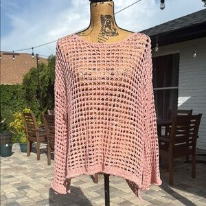 POL Blush Pink Crochet Knit Long Sleeve Top Size Small Oversized